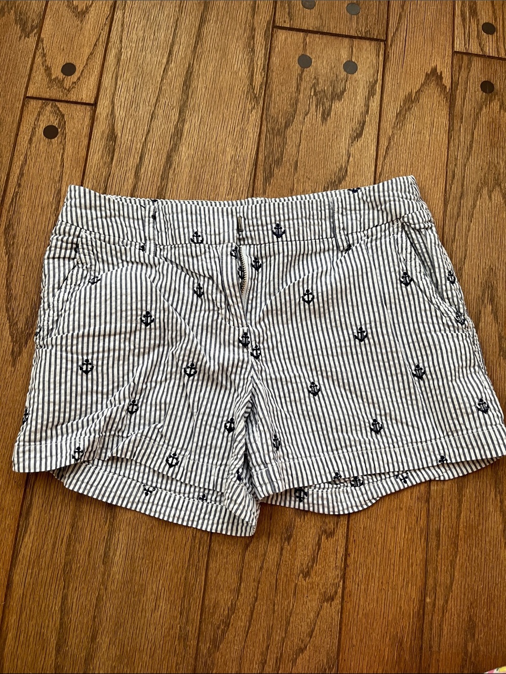 British Khaki White and Navy Striped Anchor Embroidered Shorts